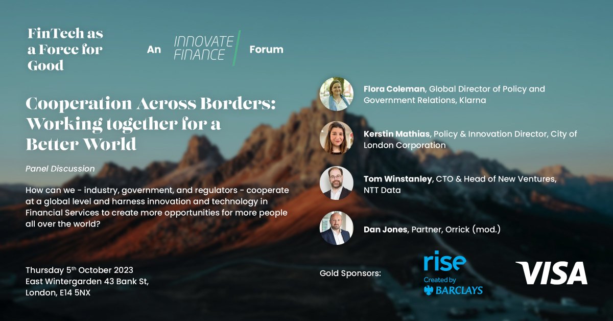 InnFin's tweet photo. Lets dive into the #FinTechasaForceForGood2023 sessions!
Cooperation Across Borders: Working together for a Better World
Ft speakers from @Klarna @cityoflondon @NTT_DATA_UK @Orrick
Register here:
https://t.co/nMiYkHflm8 https://t.co/86ZWx0FwXr