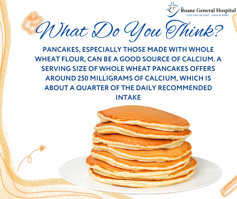 RoaneGeneral's tweet image. Starting your day off right? Reap the benefits of a breakfast packed with calcium by making your pancakes with whole wheat flour! Enjoy a serving size and you'll get about 250 milligrams of this essential nutrient. #wholewheatpancakes #startyourdayright #calciumpower