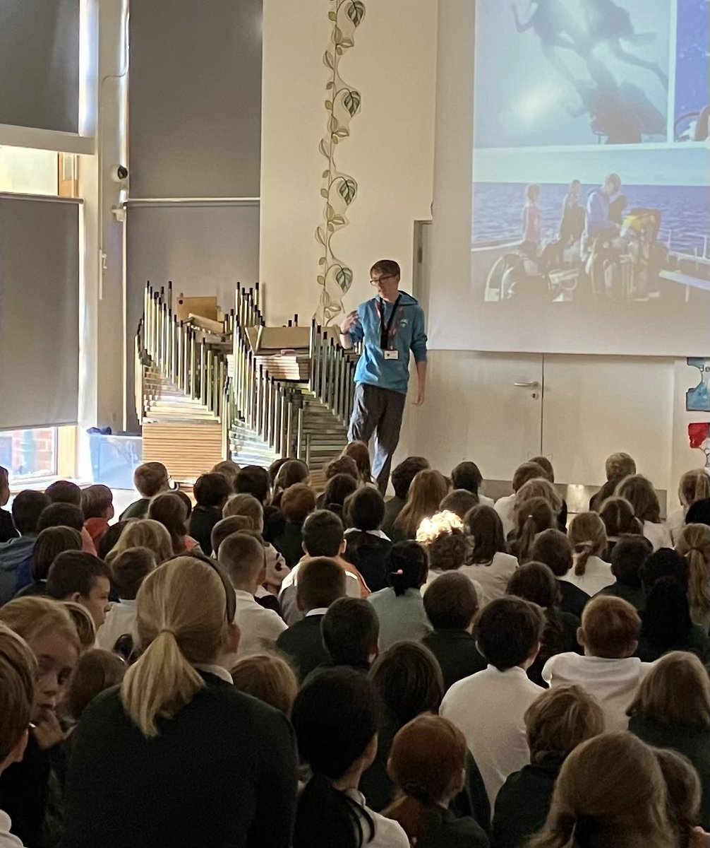 KPSFeed's tweet photo. What a treat to have a friend of the school, Daniel, back in again to speak to pupils in Y1-6 about his amazing experience with @cbbc and @SteveBackshall on Deadly Mission Shark. We loved hearing about his adventure and he spoke so well. #KPSCharacter #aspiration #exuberant https://t.co/nF8qwtfkM7