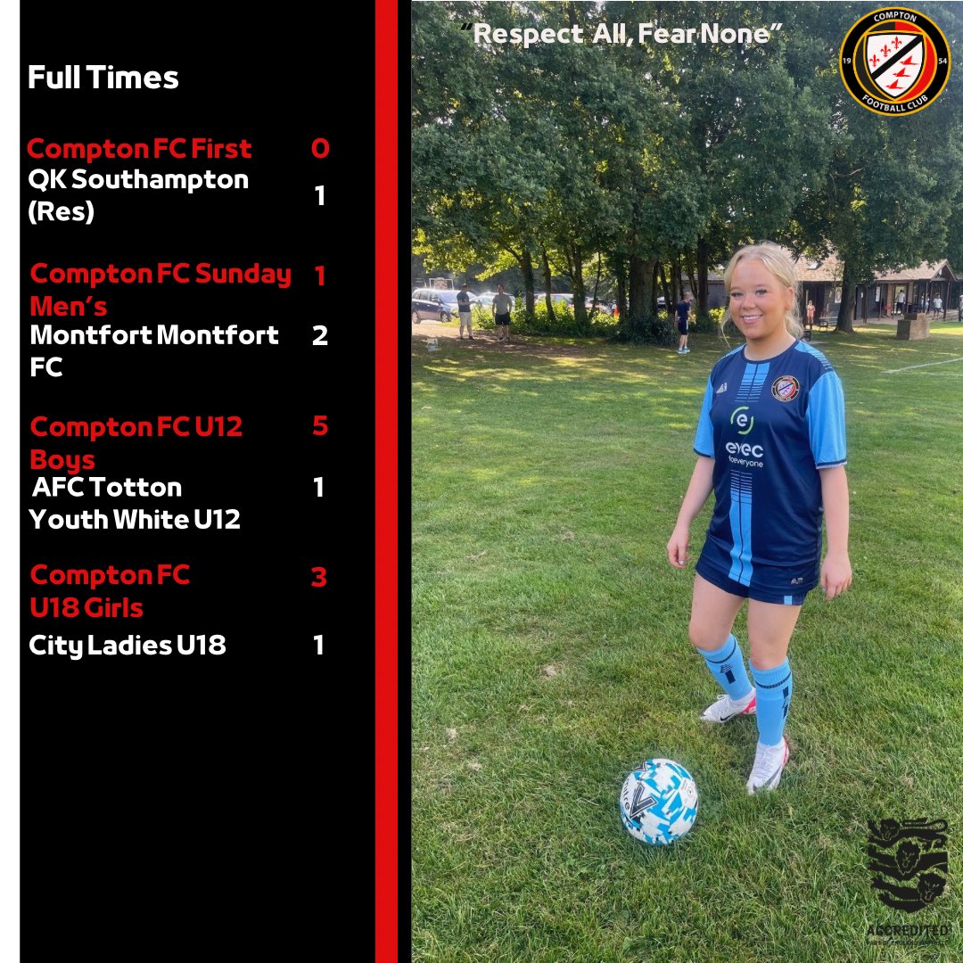 Results of the weekend!

Full details of each game➡️

“Respect All, Fear None”

#upthecompton⚫️🔴

#football #futsal #youthfootball #winchester #footballlovers♥️⚽️ #footbalforall #grassrootsfootballuk