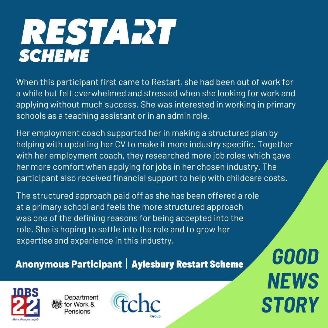 Read our good news story on how the #RestartScheme in #AylesburyVale helped this participant successfully land a job at a primary school.