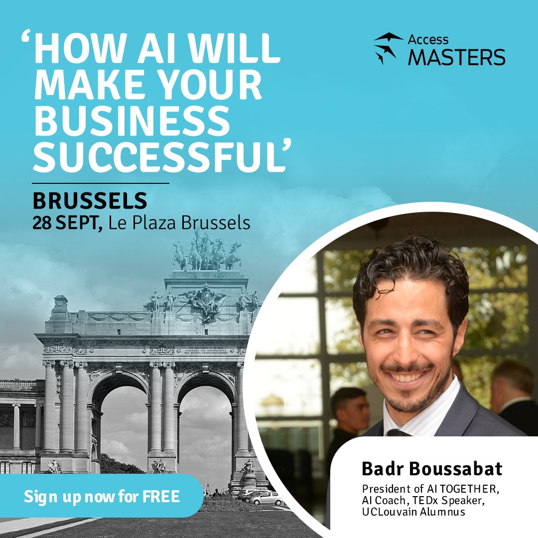 Join Badr Boussabat, UCLouvain Alumnus, President of AI TOGETHERand AI Coach at the Access Master event on 28 September, Le Plaza Brussels! Learn more on how AI will make your business successful. Register your free participation: accessmasterstour.com/l/fYB