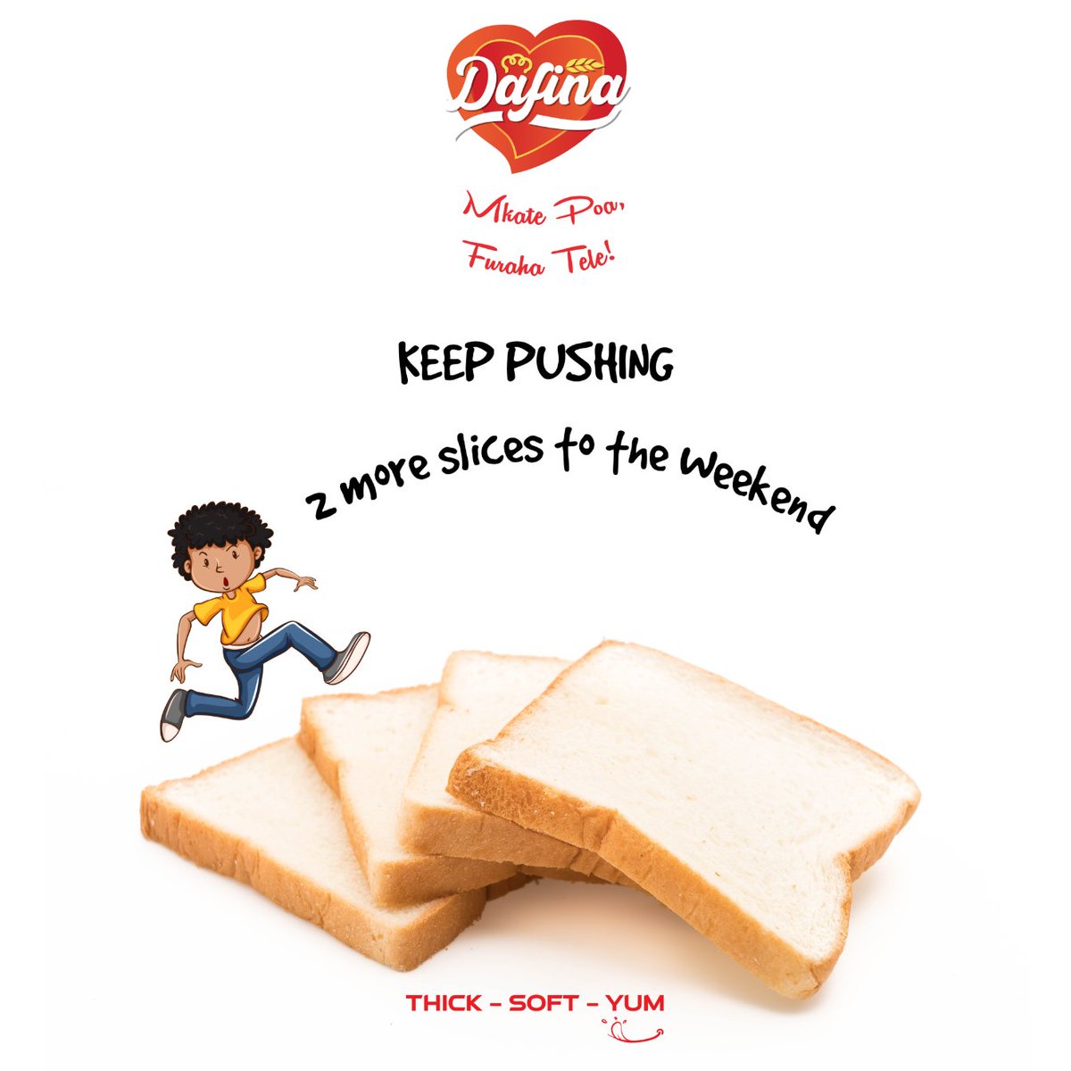 Happy Fri... Wait, it's a Tuesday.

Carry on.

There is bread, and then there is Dafina.

Just a call 0718111333, and that's all.

#TeamDafina #dafinabread #healthy #premium #vegan100 #proudlykenyan #lowcalories #breakfast #crustybread #keepyourcityclean #protectenvironment♻️🌎