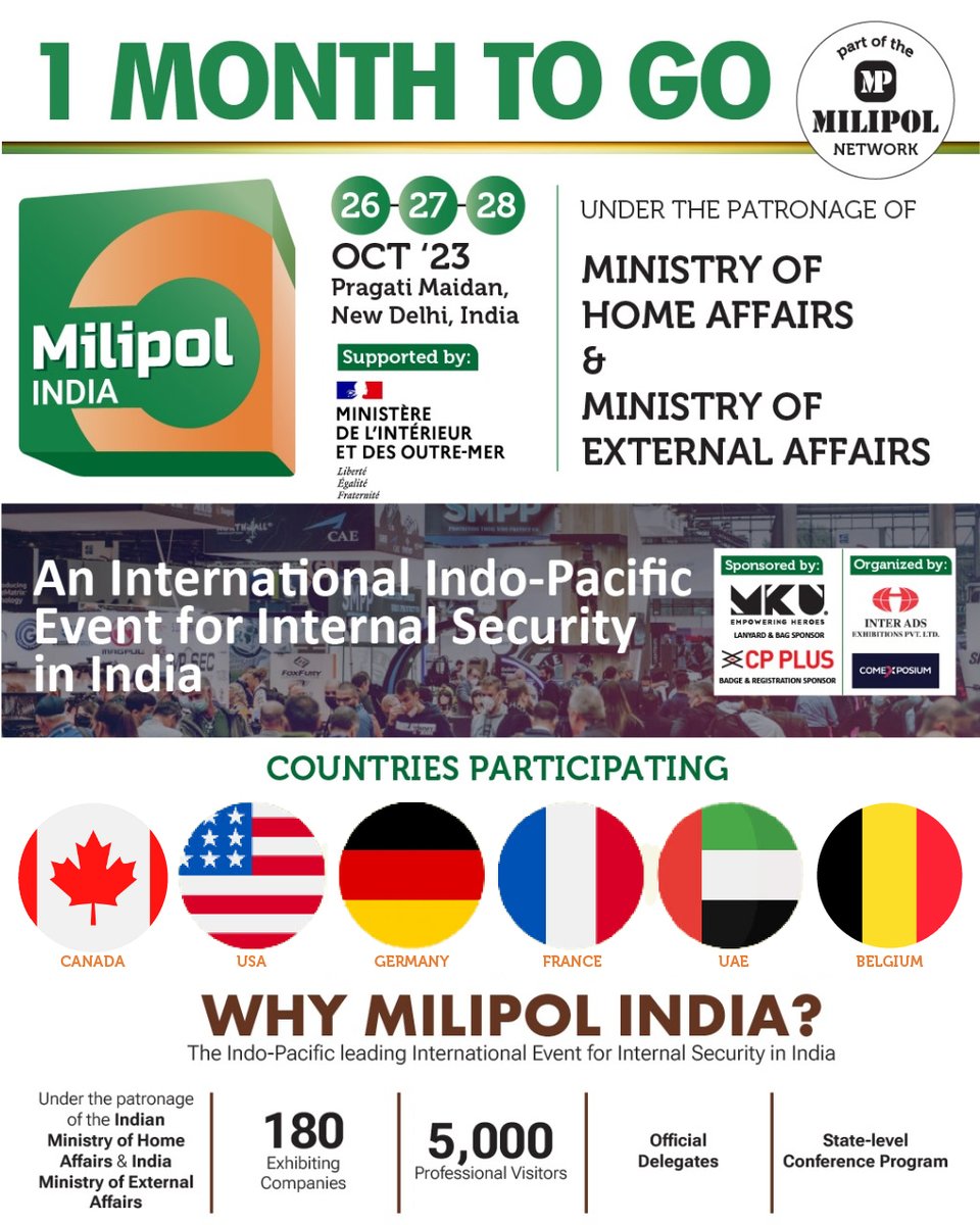 Countdown Begins ..... 1 MONTH TO GO! Milipol India

For more information, visit: lnkd.in/gHFdS3Ut

Harish Khanduri
M: +91 88001 38543

#SecurityExhibitionIndia #SecurityTech #SecurityProfessionals #CybersecurityIndia #PhysicalSecurity #SecurityEquipment #SecurityServices