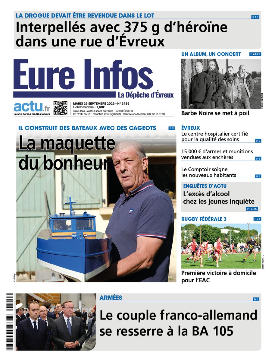 A la une de l'#Eure infos cette semaine 🔽
Retrouvez le journal chez tous vos dépositaires habituels, et également ici : eureinfos.pressedd.com/site/resultswf
#Evreux
