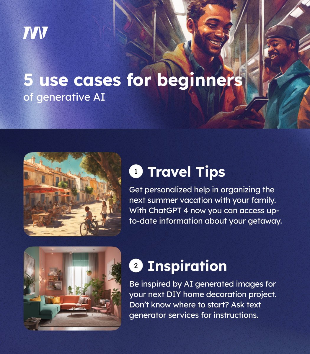 mind3gy's tweet photo. Never used generative AI tools before? Find out a few topics you can start experimenting with! 👩‍💻

#OpenAI #ChatGPT #GenerativeAI https://t.co/SddwclVRpm