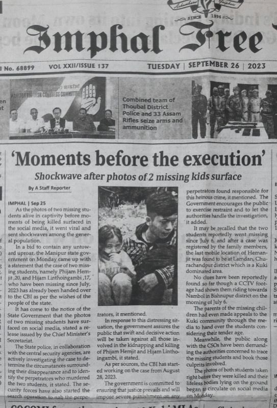 sardesairajdeep's tweet photo. Manipur moves from one tragedy to another. Photos of two missing students in captivity, allegedly moments before they were killed reveal just how dangerous Manipur’s cycle of violence is for ordinary, helpless innocent citizens from all communities . Meiteis and Kukis need to stand together and speak up against the mindless violence. And most crucially the absentee/partisan  state needs to restore its credibility among people across communities . #ManipurFiles