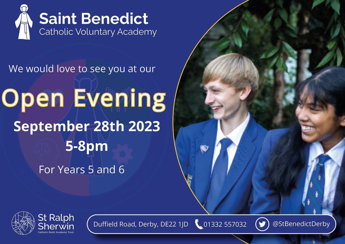 StBenedictDerby's tweet photo. Just two days to go until our Open Evening! 😊

⭐️ We are looking forward to welcoming Year 5 and 6 children and their families to our wonderful school on Thursday September 28th between 5pm and 8pm ⭐️

Please share! 👍 https://t.co/OJOzj5ClTv