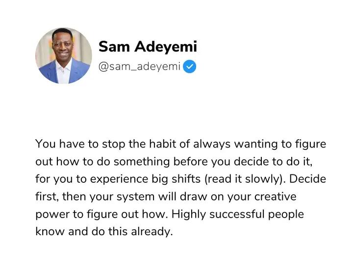 SamuelGabrielE5's tweet photo. Don't just want think about it... Let you thoughts inspire action.

#samadeyemi #Motivationalquote https://t.co/ZaUaiEr7nt