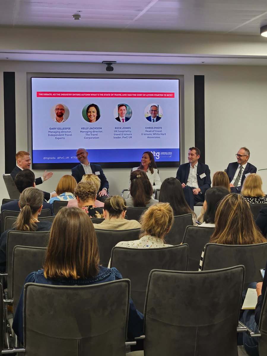 Good news! This morning's panel agree there's a positive outlook for travel in 2024 ☀️

With: 
- Chris Photi, White Hart Associates
- Gary Gillespie, Independent Travel Experts
- Kelly Jackson, <a href="/TravelTTC/">The Travel Corporation</a> 
- Rick Jones, <a href="/PwC_UK/">PwC UK</a> 

#TTGAgenda23