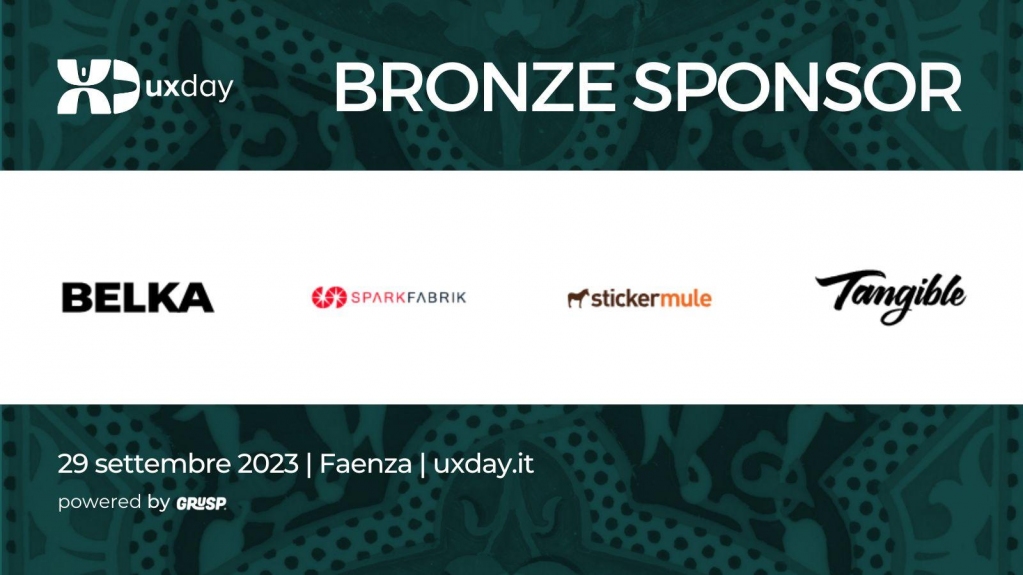 uxdayit's tweet photo. Grazie ai nostri bronze sponsor
@BelkaDigitalLab @SparkFabrik @Stikermule @wethinktangible
Ci vediamo a Faenza il 29 settembre per #uxday
🎟️ https://t.co/vcqcLD3hvY https://t.co/gD0VAzXykm