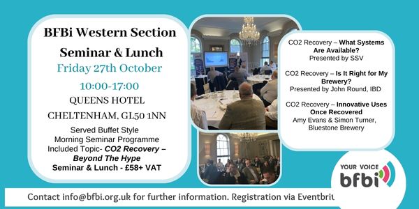 BFBi (@bfbi1907) on Twitter photo EVENT REMINDER! #BFBi Western Section Seminar & Lunch - Friday 27th October in Cheltenham.
If you are interested in attending please contact info@bfbi.org.uk for more info.
#brewing #cidermaking #brewery #beverageindustry #beverage #foodanddrink #networking #supportingindustry EVENT REMINDER! #BFBi Western Section Seminar & Lunch - Friday 27th October in Cheltenham.
If you are interested in attending please contact info@bfbi.org.uk for more info.
#brewing #cidermaking #brewery #beverageindustry #beverage #foodanddrink #networking #supportingindustry