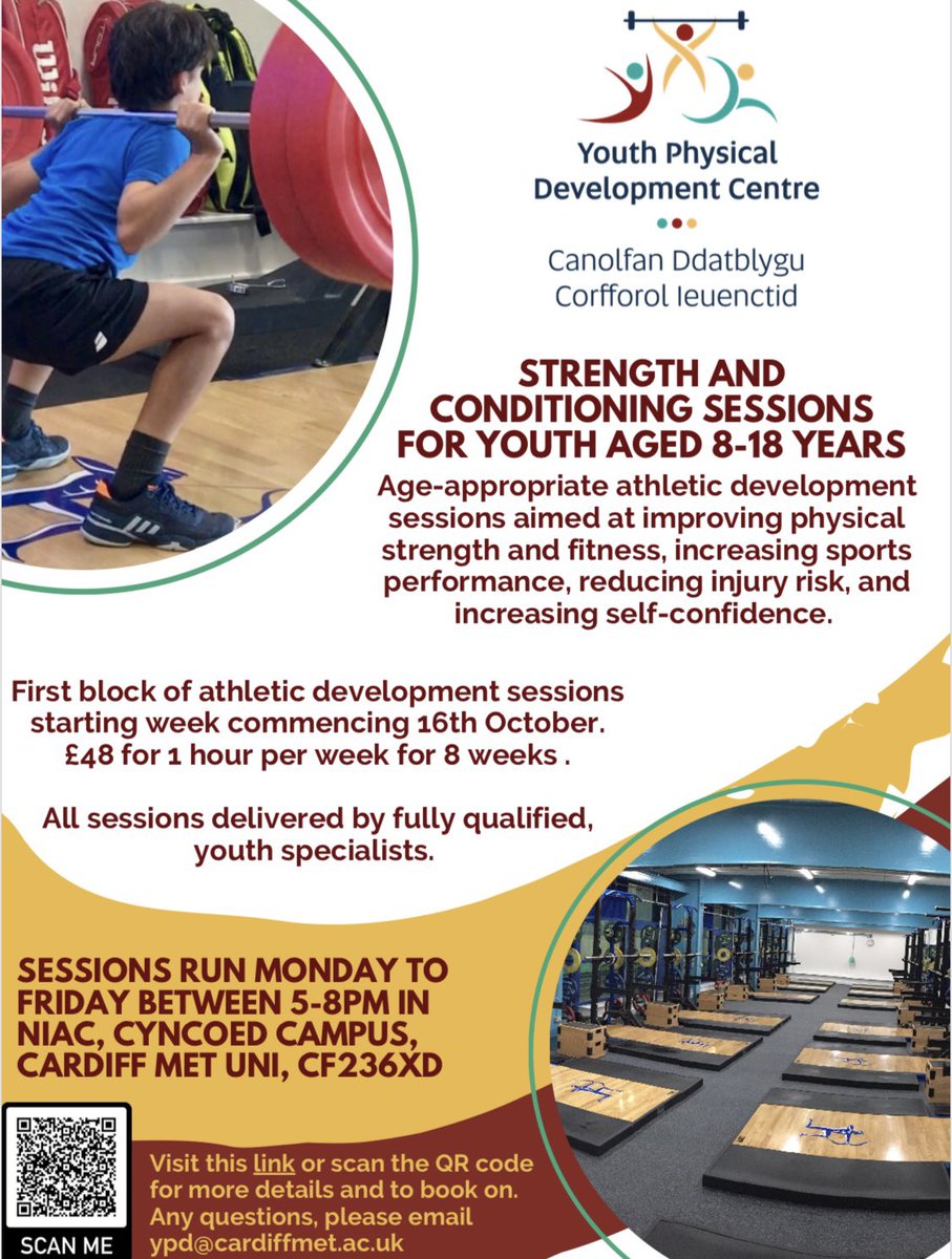 We are offering after-school S&C sessions to young people that are interested. New block starts 16th October. See poster below and link to book on… estore.cardiffmet.ac.uk/short-courses/…