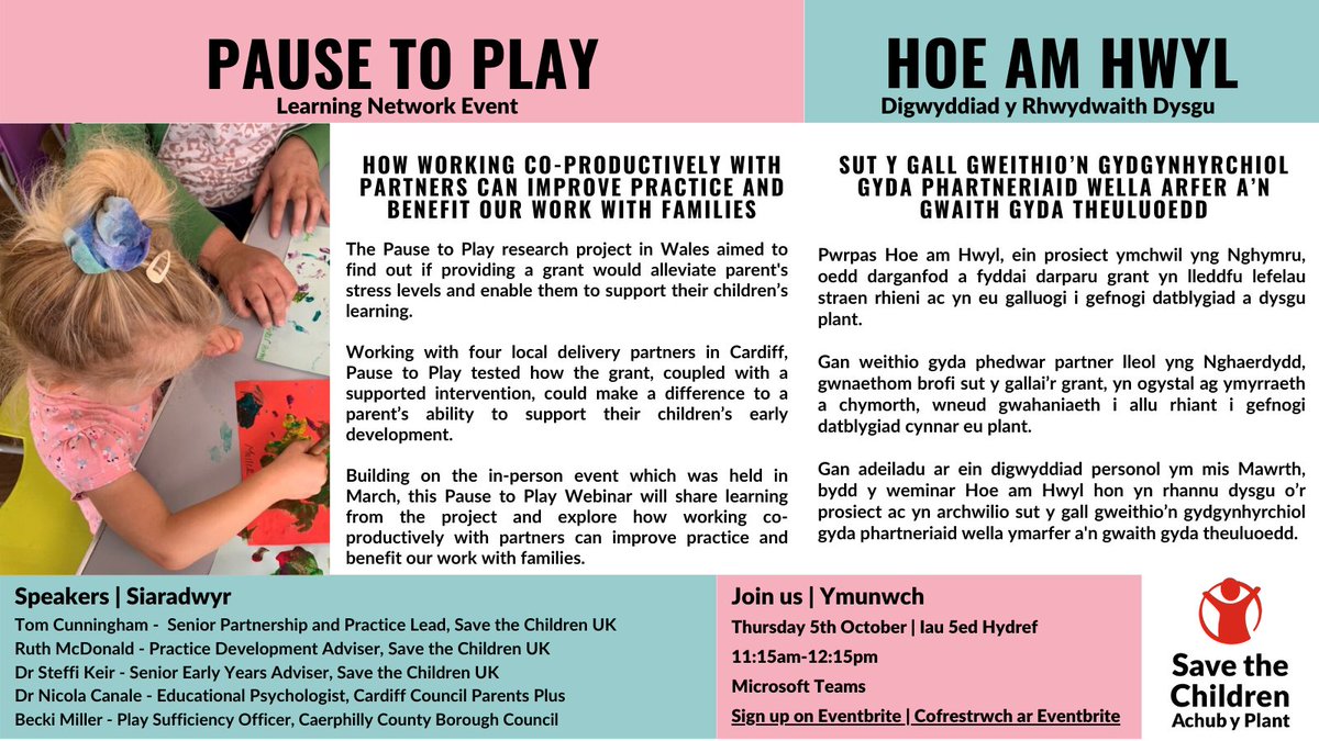 savechildrencym's tweet photo. Our Pause to Play project demonstrated the value of working co-productively with partners to improve outcomes for children.

Join us on the 5th October to learn more about the project and its insights.

Sign up to the webinar 👇

https://t.co/hn3gLWebRe https://t.co/T0HorrTuE9