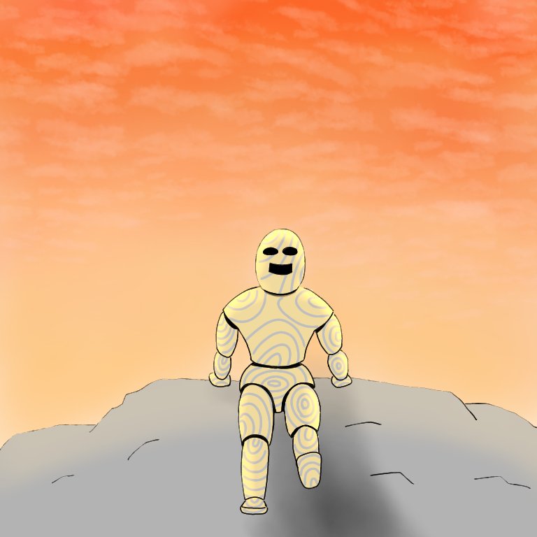 solo sitting rock orange sky no humans sky 1boy  illustration images