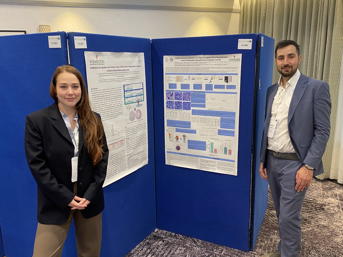 VisMederi's tweet photo. VisMederi researchers Giulia Fantoni and Leonardo Armini join the #vaccine meeting in Glasgow.
They are going to present data for #ELISPOT validation for vaccine clinical trials and high-throughput neutralization for RSV vaccine assessment.
#17vaccinecongress @ElsevierConnect https://t.co/BD6zpqy88R