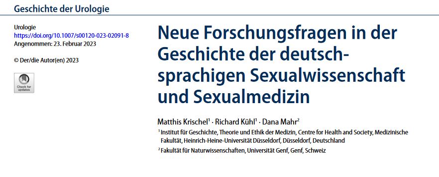 In unserem neuen Artikel schlagen M. Krischel, R. Kühl und ich vor einen  neuen Blick auf die Geschichte der Sexualwissenschaften in Deutschland zu werfen. Es geht u.a. um die problematische Forschung zur  Ätiologie der Homosexualität & gegenwärtige Diskurse um Gendermedizin. 👇