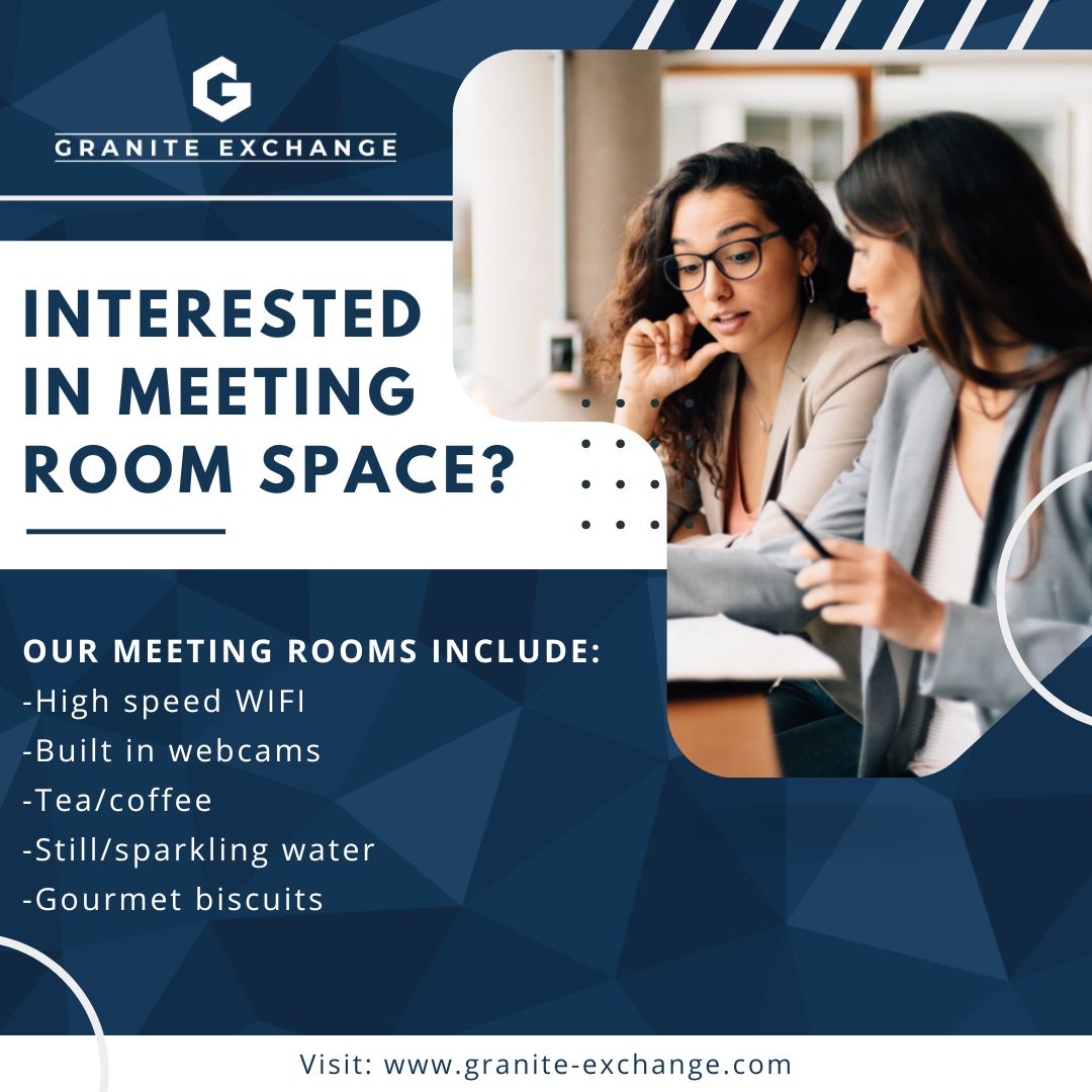 Host your next meeting at Granite Exchange! 

For more information:
Call: 028 3044 2500 
Email: enquiries@granite-exchange.com