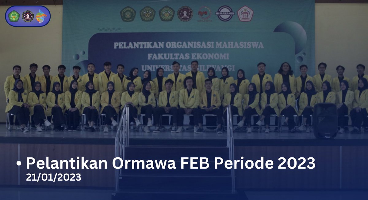 Pelantikan Ormawa FEB Periode 2023.

Sebanyak 40 mahasiswa Ekonomi Pembangunan dengan mahasiswa jurusan lainnya resmi dilantik menjadi Ormawa FEB pada Sabtu (21/01/2023) di Gedung Mandala Universitas Siliwangi.