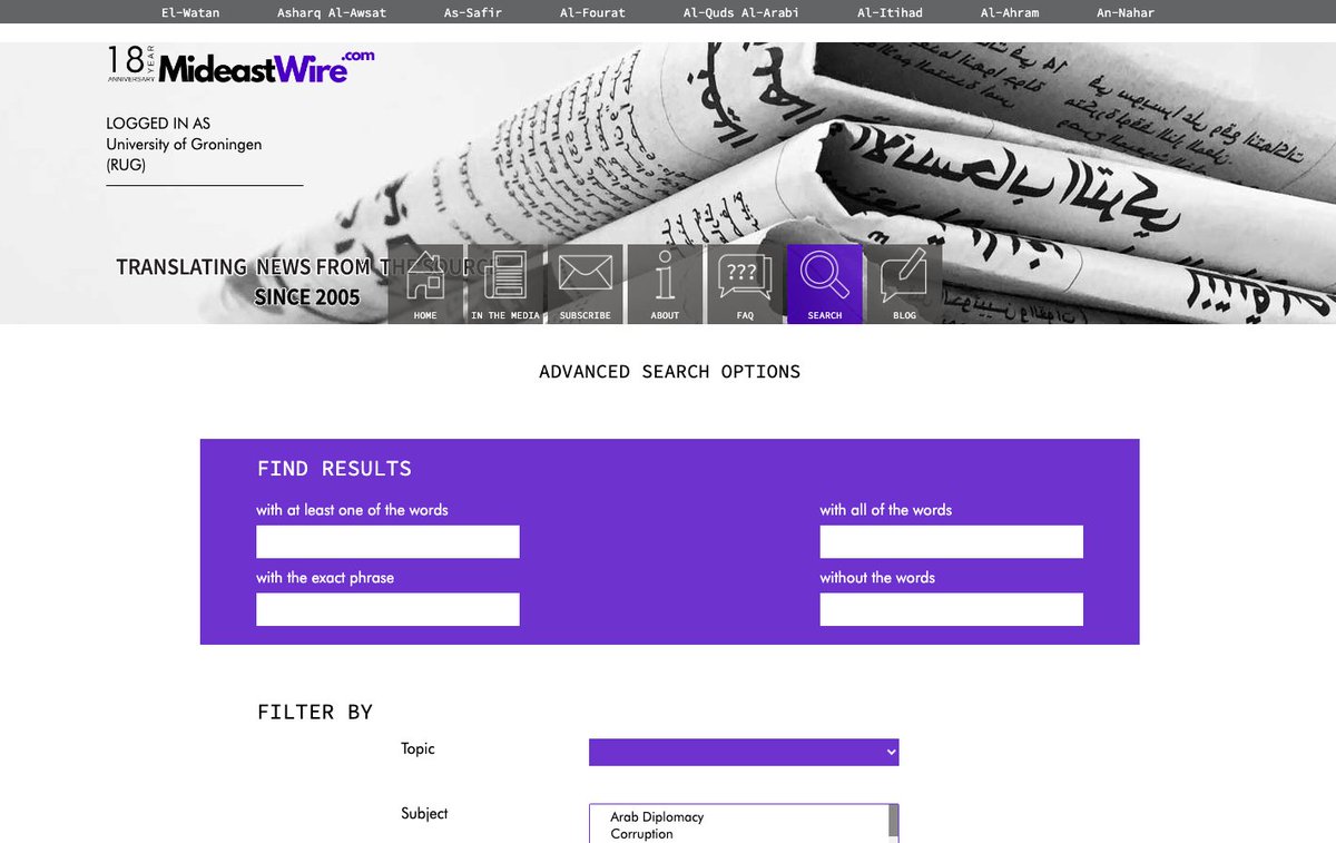 Library - University of Groningen (@bibliothecaris) on Twitter photo Conducting research that's also connected to Middle Eastern Studies? Access news stories from 22 #Arab countries through MideastWire news service, now free for UG staff and students until 19 October.
<a href="/FacultyofArtsUG/">Faculty of Arts - University of Groningen</a>
➡️ proxy-ub.rug.nl/login?url=http…
#library #news Conducting research that's also connected to Middle Eastern Studies? Access news stories from 22 #Arab countries through MideastWire news service, now free for UG staff and students until 19 October.
<a href="/FacultyofArtsUG/">Faculty of Arts - University of Groningen</a>
➡️ proxy-ub.rug.nl/login?url=http…
#library #news