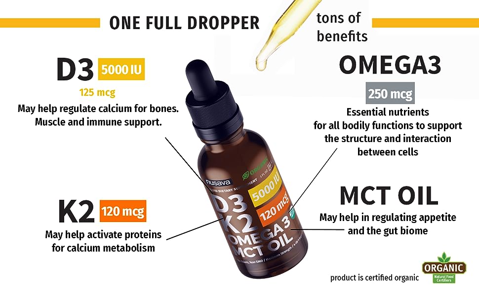 (2 Pack) Organic Vitamin D3 K2 Drops w MCT Oil Omega 3, Maximum Strength Vitamin D 5000 IU, No Fillers, Non-GMO Liquid D3 for Faster Absorption &amp; Immune Support, Unflavored, 2 Fl Oz
ORDER NOW 
amzn.to/3t5O8Uq