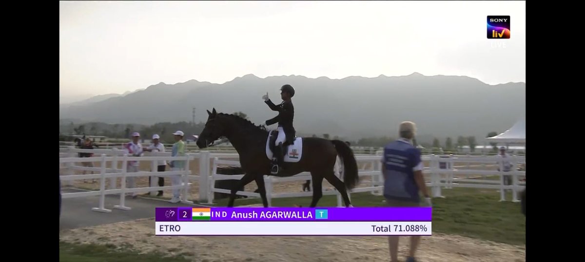 SportsArena1234's tweet photo. ITS 3RD GOLD FOR INDIA 

The Indian Team of Anush Agarwalla, Hriday Vipul, Divyakriti and Sudipti Hajela clinched the Gold medal after registering a huge score of 209.205 in the Team Dressage 

(only the best 3 scores are considered)

#AsianGames2023 #Equesterian https://t.co/wNR6RocZOv