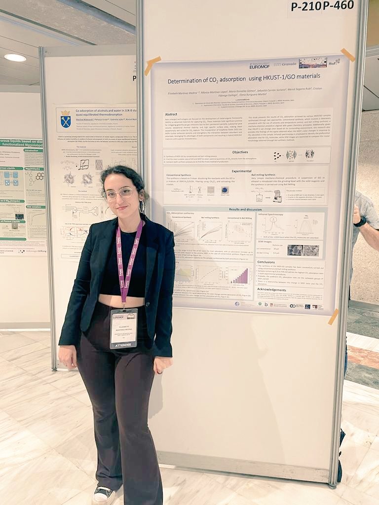 <a href="/eliisaaabeeth/">Elisabeth Martínez</a> estudiant de <a href="/dindustrialscat/">Compte no operatiu</a> entre <a href="/GreennovaFound/">GreennovaFoundation</a> i <a href="/DIOPMA_UB/">Diopma</a> <a href="/MaterialsUB/">Materials UB</a> assisteix al congres #EuroMOF2023 presentant el poster "Determination of CO2 adsorption using HKUST-1/GO materials" 🔝🔝
