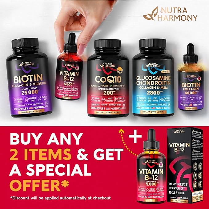 NUTRAHARMONY Vitamin B12 Liquid - Sublingual Vegan Methylcobalamin Drops - Extra Strength 5000 mcg 2 oz - Made in USA - for Energy, Focus &amp; Mood, Brain Health - 98% Quicker Absorption B 12 VIT
ORDER NOW 
amzn.to/3LDBgeJ