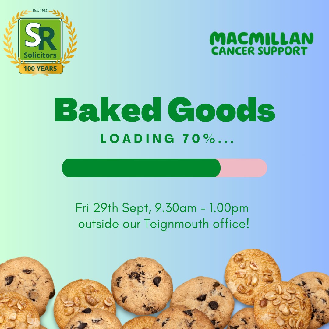 Join #TeamSR this Fri 29th September as we don our aprons and raise money for @macmillancancer Coffee Morning 🍰 #MacmillanCoffeeMorning2023 #solicitors #Teignmouth
