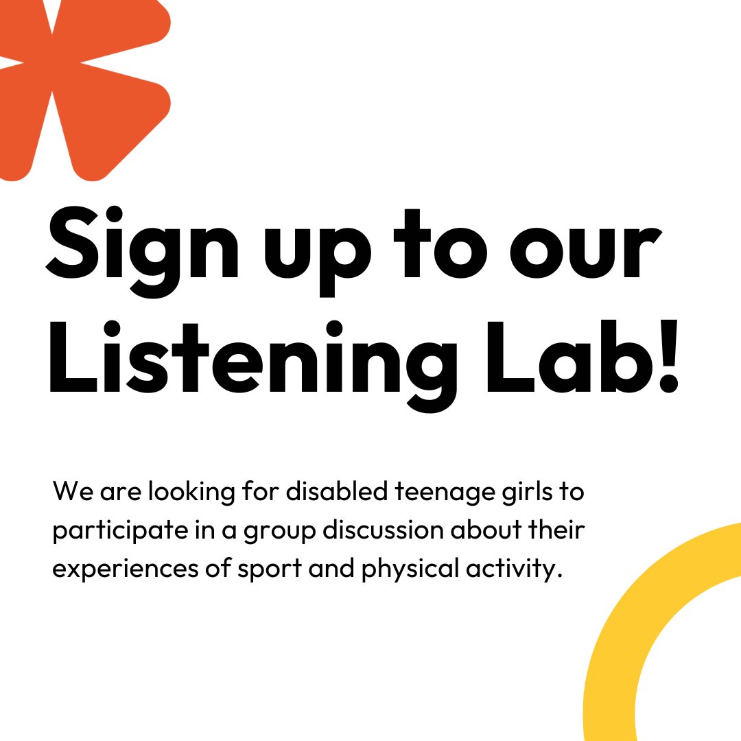 We are looking for disabled and/or neurodivergent teenage girls to participate in a group discussion about their experiences of sport.

Participants will be offered a small financial token to thank them for their time.

Sign up here – bit.ly/3Pj75LZ