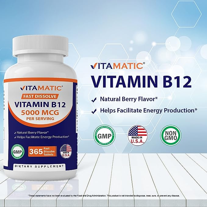 Vitamatic Vitamin B12 5000 mcg per Serving Fast Dissolve 365 Tablets - Berry Flavor - Supports Energy Metabolism
ORDER NOW 
amzn.to/3EQDJP9