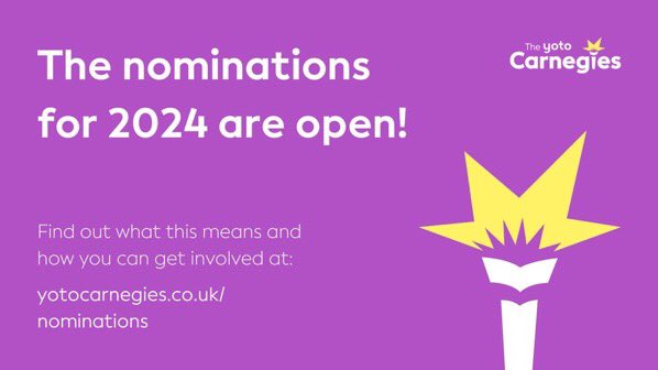 📚 Remember you have until this Friday 29th September to nominate a book for #YotoCarnegies24! All @CILIPinfo members can nominate one exceptional title per Medal. 🏅 Find the forms here: yotocarnegies.co.uk/about-the-awar…
