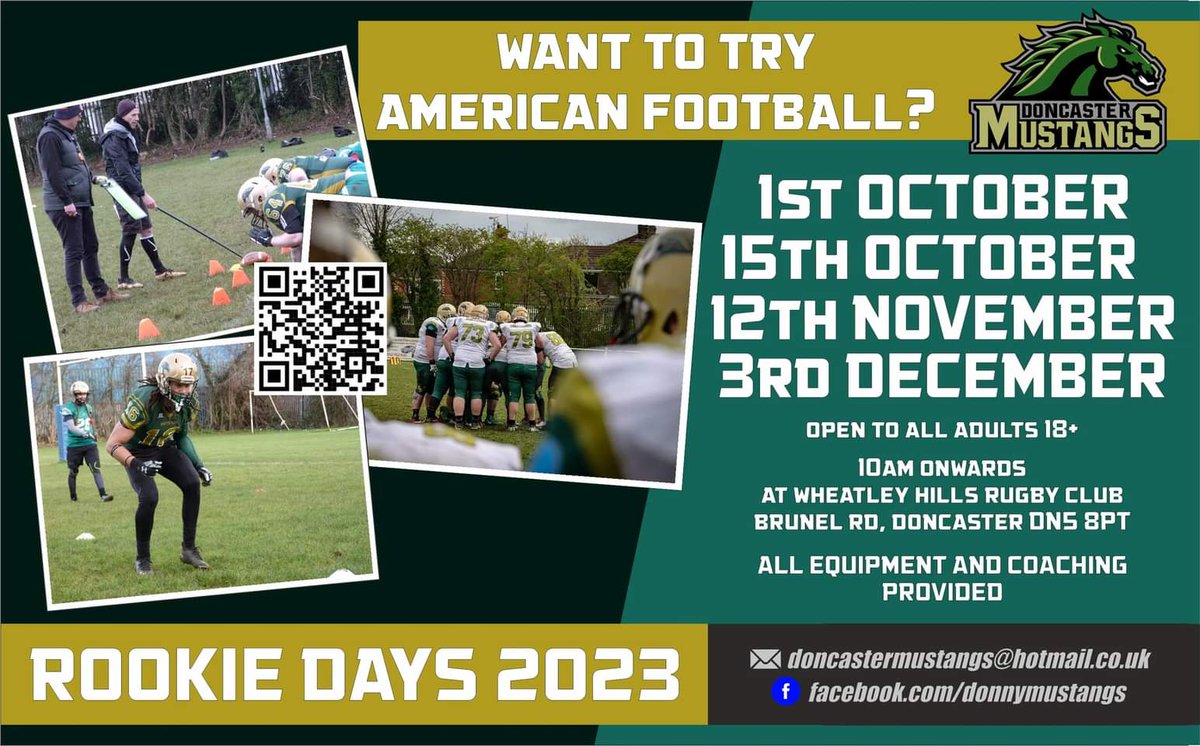 Sunday can't come soon enough.

If you want to try American Football and live in the #Doncaster area, come along this weekend and try out with the Mustangs.