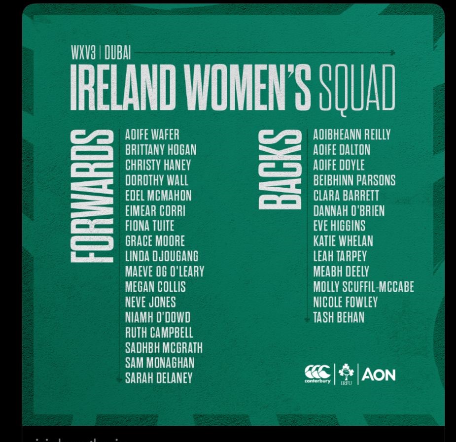 Wilson Hartnell (@wilsonhartnell) on Twitter photo Congratulations to our wonderful Colleague <a href="/OgMaeve/">Maeve Óg O'Leary</a>  on her selection for the Irish Women's Rugby Squad ahead of the inaugural WXV3 tournament in Dubai next month.
We are extremely proud of her as she continues to smash it on and off the pitch! ☘ Congratulations to our wonderful Colleague <a href="/OgMaeve/">Maeve Óg O'Leary</a>  on her selection for the Irish Women's Rugby Squad ahead of the inaugural WXV3 tournament in Dubai next month.
We are extremely proud of her as she continues to smash it on and off the pitch! ☘