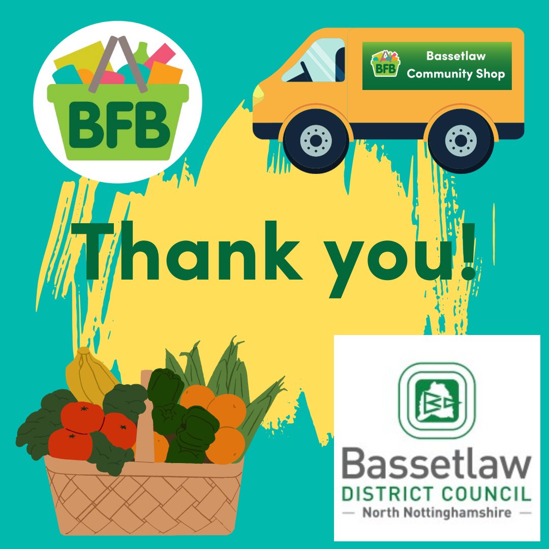 Thanks to the generous support of Bassetlaw District Council, BFB are able to extend Bassetlaw Community Shop project &amp; Fruit &amp; Veg' Box Scheme!

🚚 🍏 🍓 🧅 🥦 🥕

Partnerships like these help support hundreds of household in Bassetlaw!

#bassetlawfoodbank #foodbank #bassetlaw