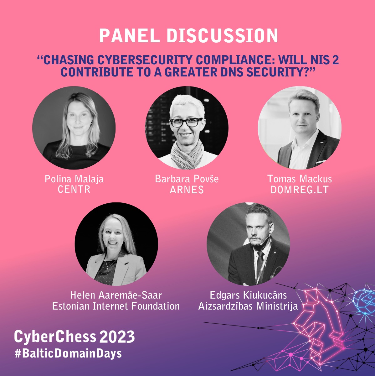 certlv's tweet image. (1/2) #CyberChess2023 paneļdiskusijā “Chasing Cybersecurity Compliance: Will NIS 2 contribute to a greater DNS security?” tiks apspriesti NIS2 direktīvas galvenie elementi, kas nākotnē var ietekmēt: ✔️augstākā līmeņa domēnu vārdu reģistru uzturētājus;