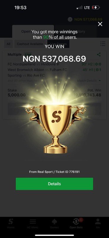 Igbalode111's tweet photo. 537,000 naira boom for dinner last night 

SportyBet thank you o https://t.co/W3j87i6Tym