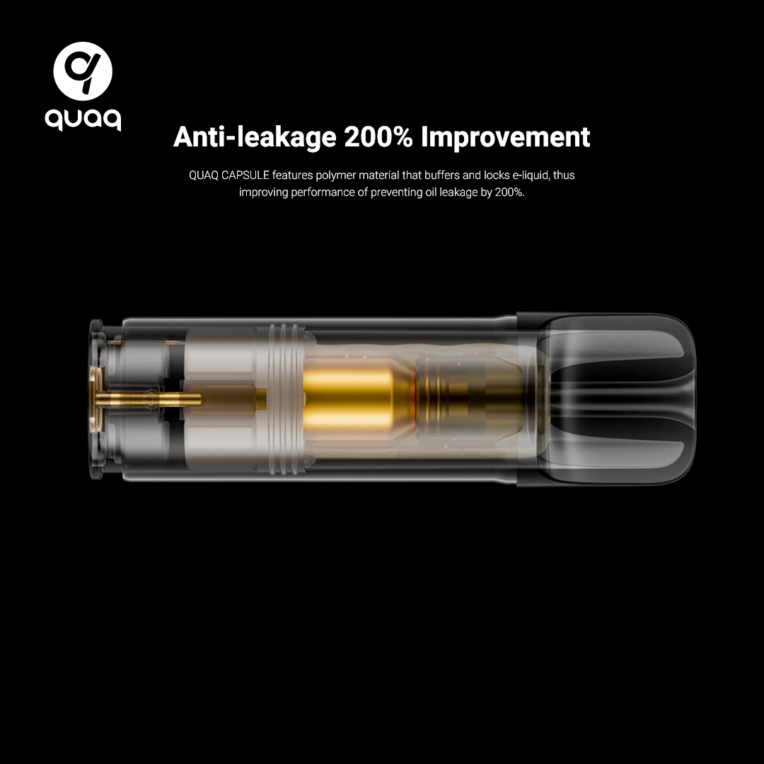 Experience leak-free vaping like never before with QUAQ Capsule! Our innovative polymer material buffers and locks e-liquid, boosting leak prevention performance by an incredible 200%. Worry-free with QUAQ!
#QUAQ #QUAQCell #QUAQMesh #QUAQCapsule