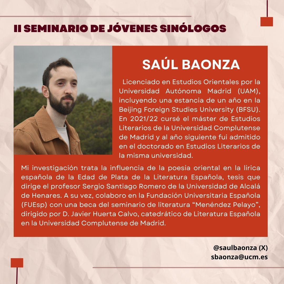 JSinologos's tweet photo. Si aún no conocéis a nuestro especialista en literatura comparada, echadle un vistazo a su trayectoria académica, que, como su investigación, se encuentra a caballo entre China y España ⬇️ https://t.co/P69UODpNr9