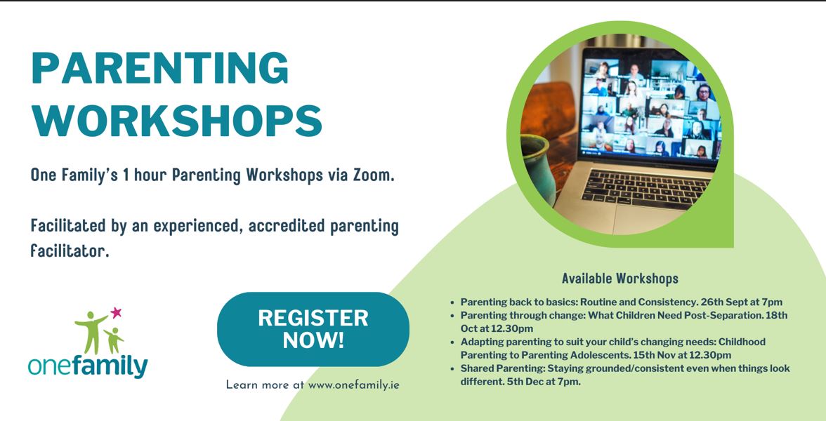 One Family is Ireland’s national organisation for people parenting alone, sharing parenting and separating.
 1 hour standalone workshop to support parents on their parenting journey.  onefamily.ie/.../parenting-…...