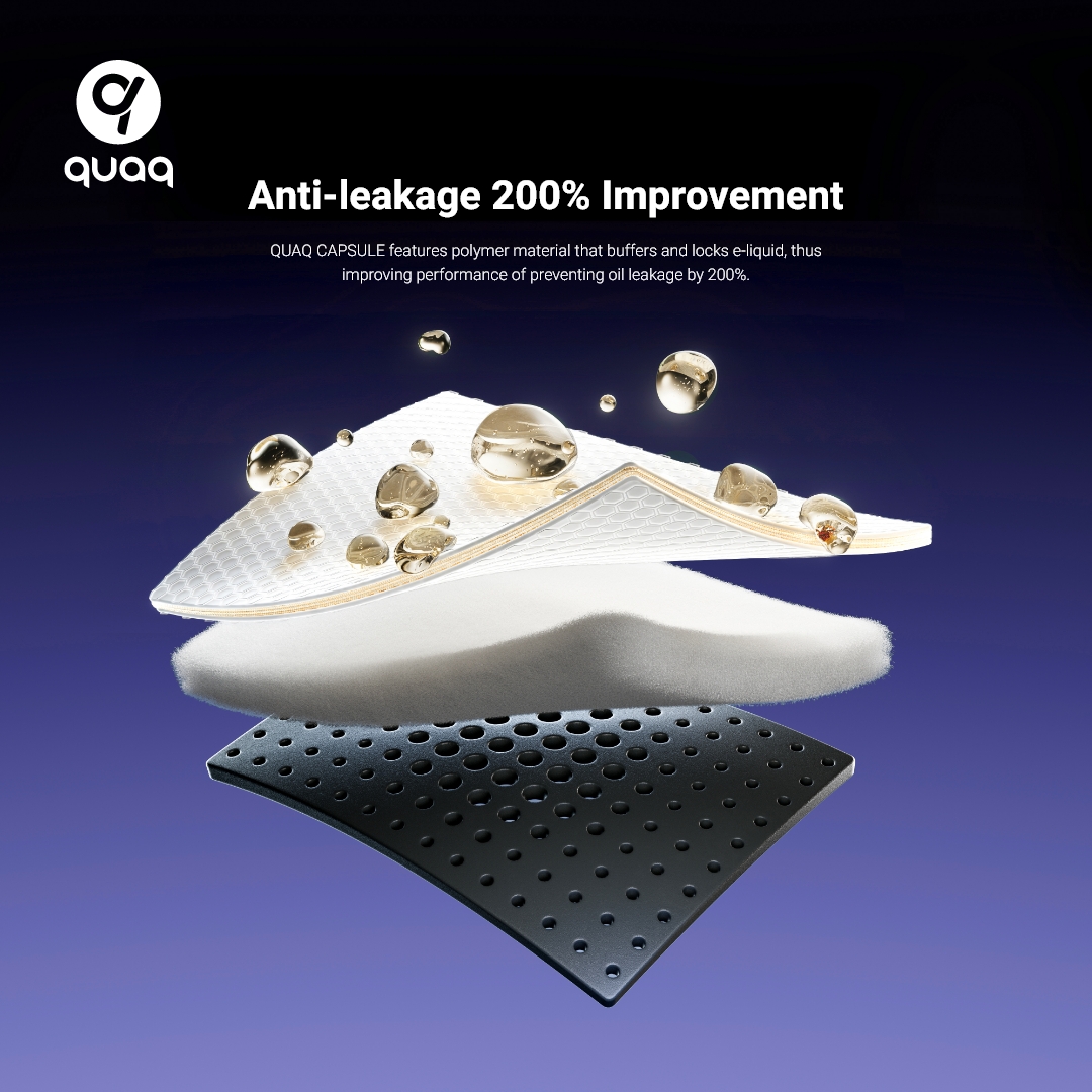 Say goodbye to leaks for good! QUAQ boasts an astounding 200% improvement in leak protection. Enjoy a mess-free vaping experience with confidence.
#QUAQ #QUAQCell #QUAQMesh #QUAQCapsule
