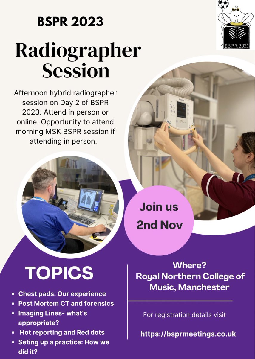 BSPRJuniorForum's tweet photo. We are pleased to announce that #BSPR2023 will have a dedicated radiographer session for anyone who practices or is interested in paediatric radiology 👧🏾🩻🦴👏🏻

Check out the website:

https://t.co/CuhhVYEGHs

@RCRadiologists @UkRadiography @TopicsInRad @AofRadEducators https://t.co/ZlAlLoJwJ4