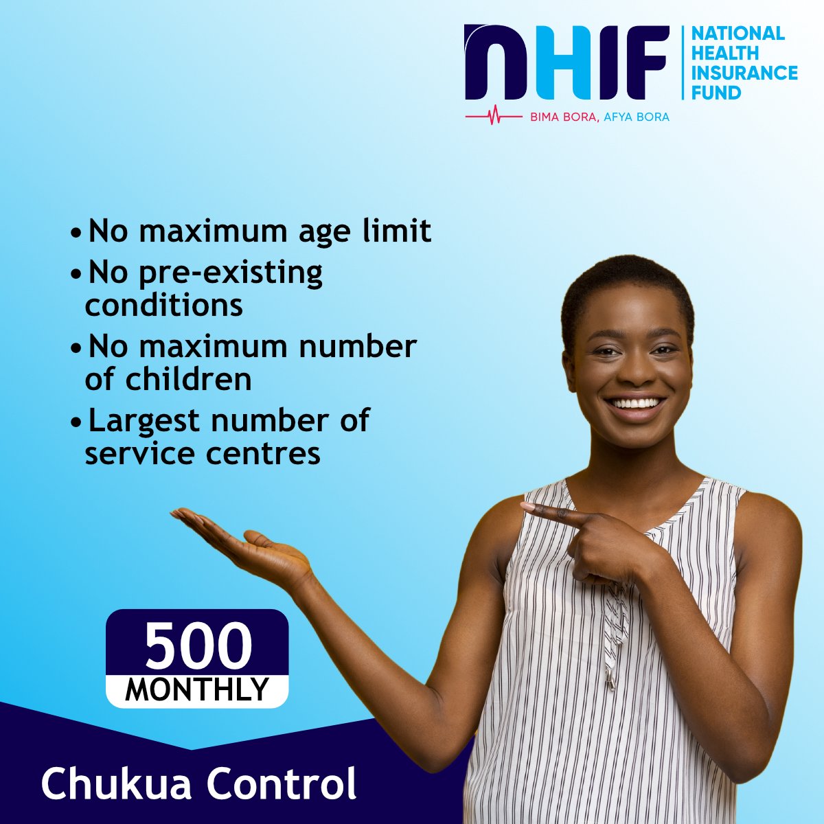 _shakenya's tweet photo. Chukua  control ya health yako.

Jisajili  wewe na familia yako kwa bima bora ya NHIF.

Bonyeza  *155# iliujisajili kwa urahisi.

#BimaBoraAfyaBora
#LeaveNoOneBehind
#NHIFcares https://t.co/k9lXUrGIfc