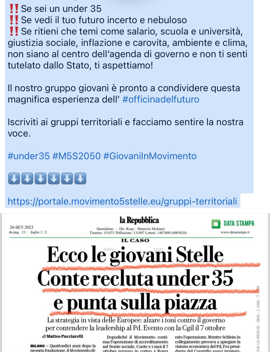 “Ci sono sempre due scelte nella vita: accettare le condizioni in cui viviamo od assumersi la responsabilità di cambiarle.”(Denis Waitley)
#GiovaniInMovimento
#Officinadelfuturo
#Under35
#M5S2050
⭕️📌Iscriviti 

movimento5stelle.eu/gruppi-territo…