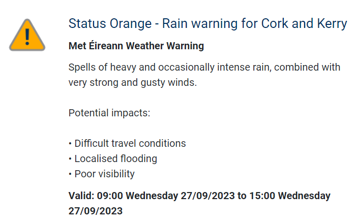 countykerry's tweet photo. Met Éireann has issued a Status Orange warning for County Kerry for Wednesday, 9am to 3pm

Difficult driving conditions
Localised flooding
Poor visibility

#StormAgnes https://t.co/ere7rzPtY9