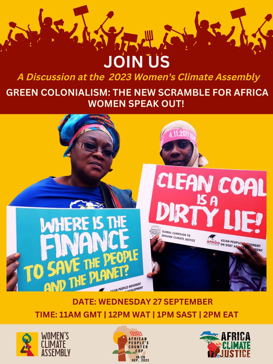 AfricanCJGroup's tweet photo. For centuries African women have been exempted from the decision-making processes that have crucial impacts on their lives. But African women are #rising to #resist #greencolonialism in the #newscrambleforAfrica. Join the Women's Climate Assembly tomorrow by 11:00am GMT. #APCC23 https://t.co/7UTOJbq5Qo