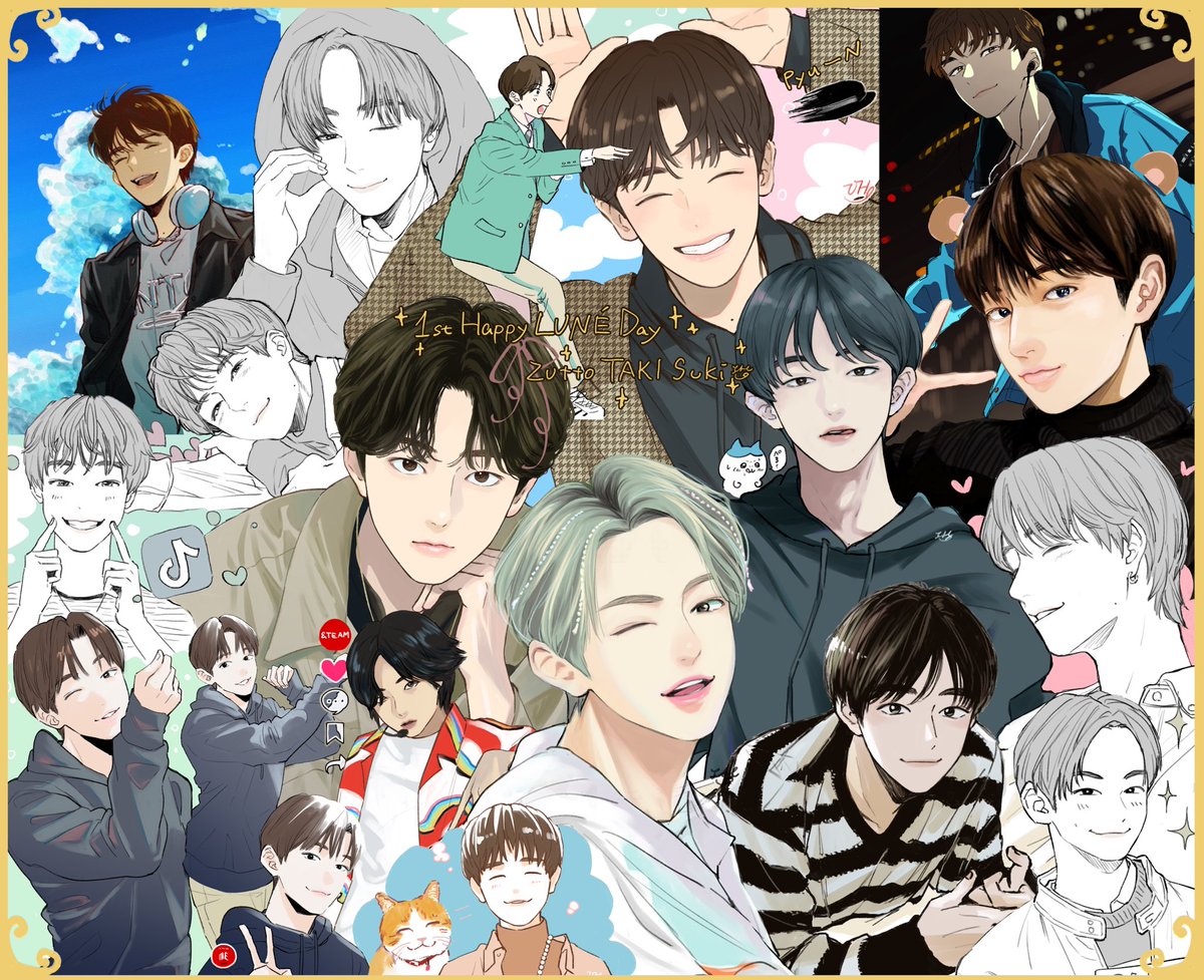 illust_uh's tweet photo. 今日はLUNÉ１周年！このアカウントを作って１周年でもあります
消しちゃったものや載せてなかったものを集めました
途中で止まってる絵もいっぱいあるので、たーくさんタキへの愛をFAに込めた1年でした🎉
#andTEAM_fanart 
#HBD_LUNÉ 
#MyXAnniversary https://t.co/Iw4jlLIN6D