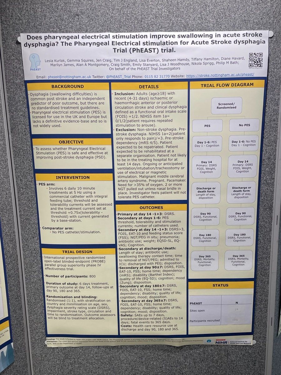 We're at the UK Stroke Workshop 2023 in London today with our poster! @StrokeWorkshop #STUNottingham #PhEASTTrial