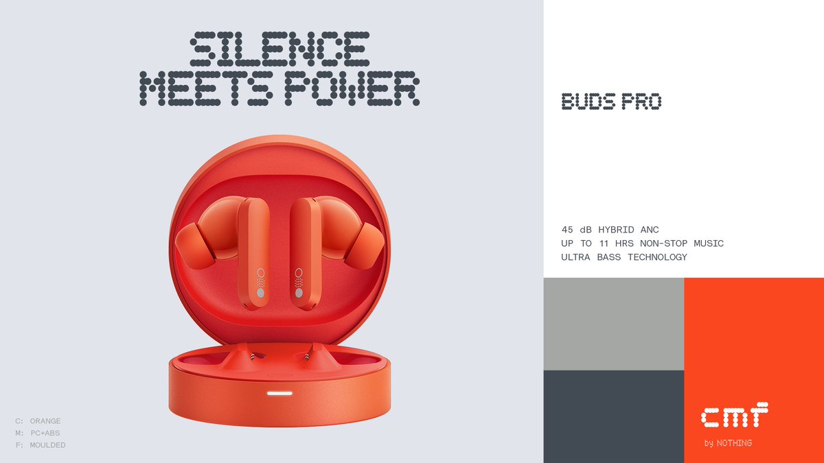 Raman_Singh8's tweet photo. CMF by Nothing Buds Pro, Watch Pro and Power 65W GaN Charger Launched.
Buds Pro: โน3,499 INR
Watch Pro: โน4,499 INR
Power 65W GaN: โน2,999 INR
#Nothing #CMFByNothing #Carlpie https://t.co/xgcLVu5dTj