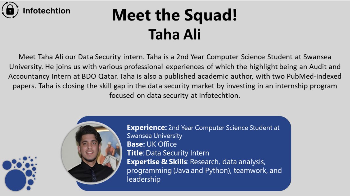 Meet the Squad! It's our pleasure to introduce Taha Ali, Data Security Intern at our UK Office. Get in touch taha.a@infotechtion.com   #Microsoft365 #Informationprotection #datalossprevention #insiderrisk #eDiscovery #datalifecyclemanagement #recordsmanagement